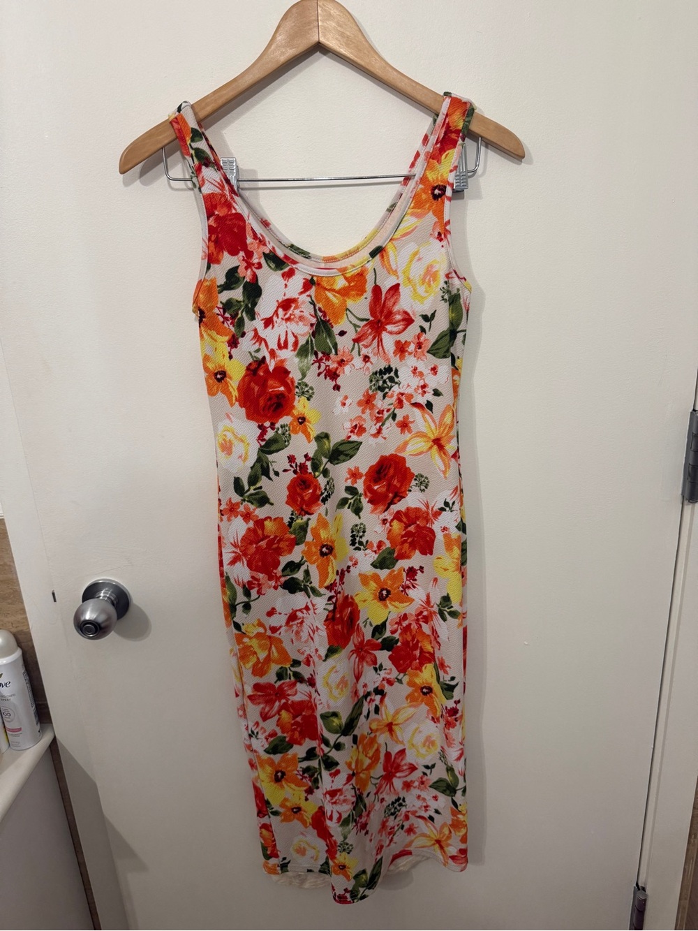 White Midi Tank Dress with Red & Yellow Floral Print